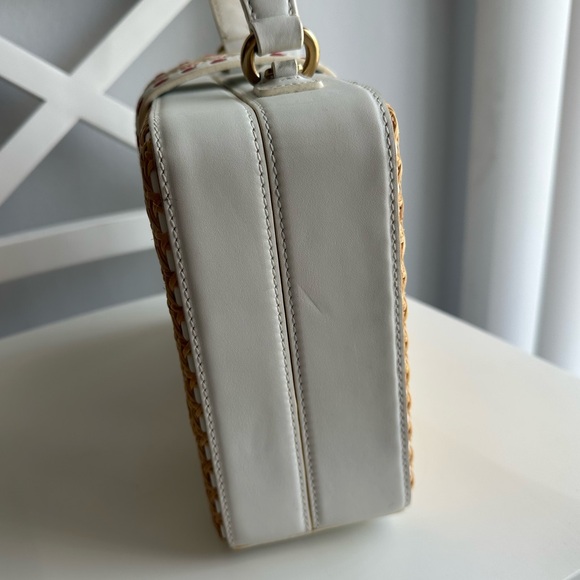 Mehry Mu Fey Large Leather Rattan Straw Box Bag w/ Long Shoulder Crossbody Strap - Picture 8 of 16